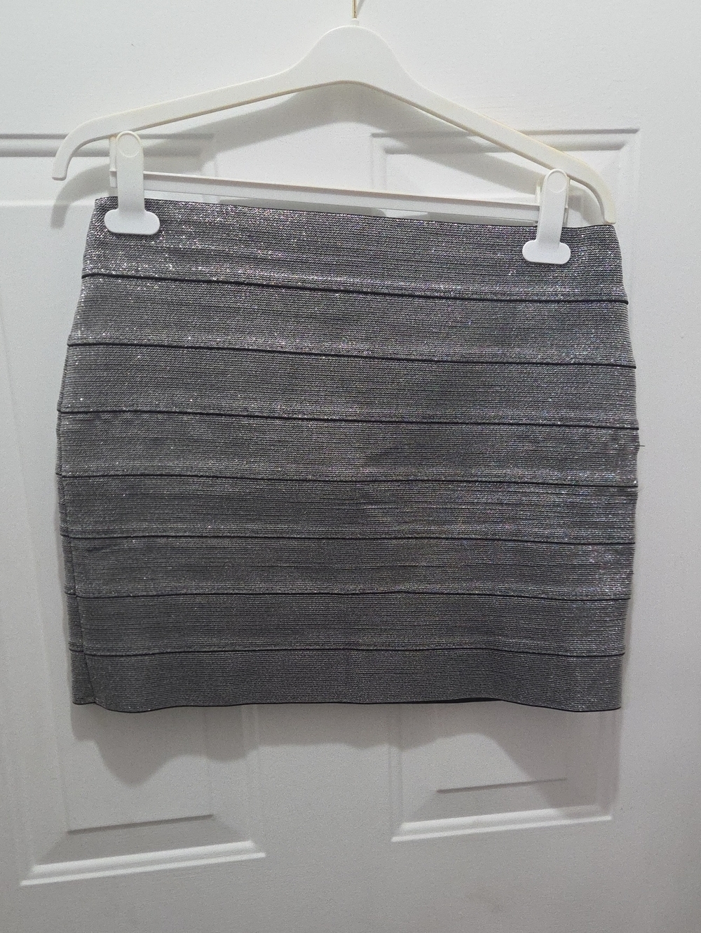 Express Silver Metallic Tiered Mini Skirt L